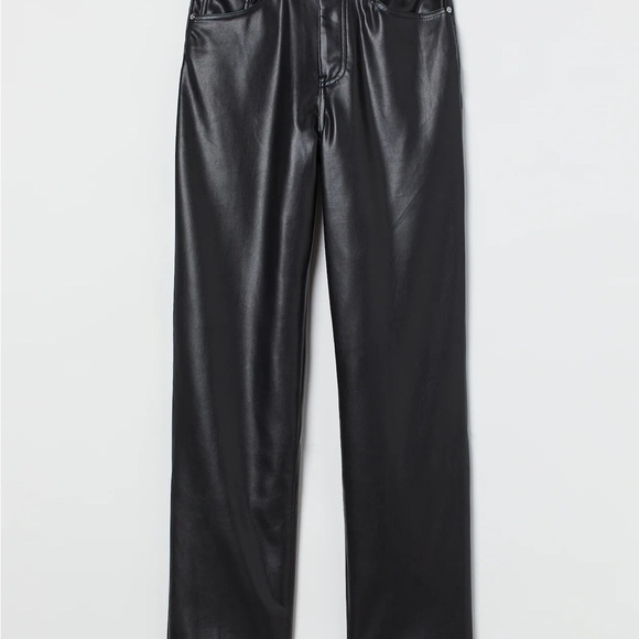 095 H&M |NWOT Faux Leather Pants- Black High-Waisted Straight Leg (Sz 8) - Picture 2 of 13